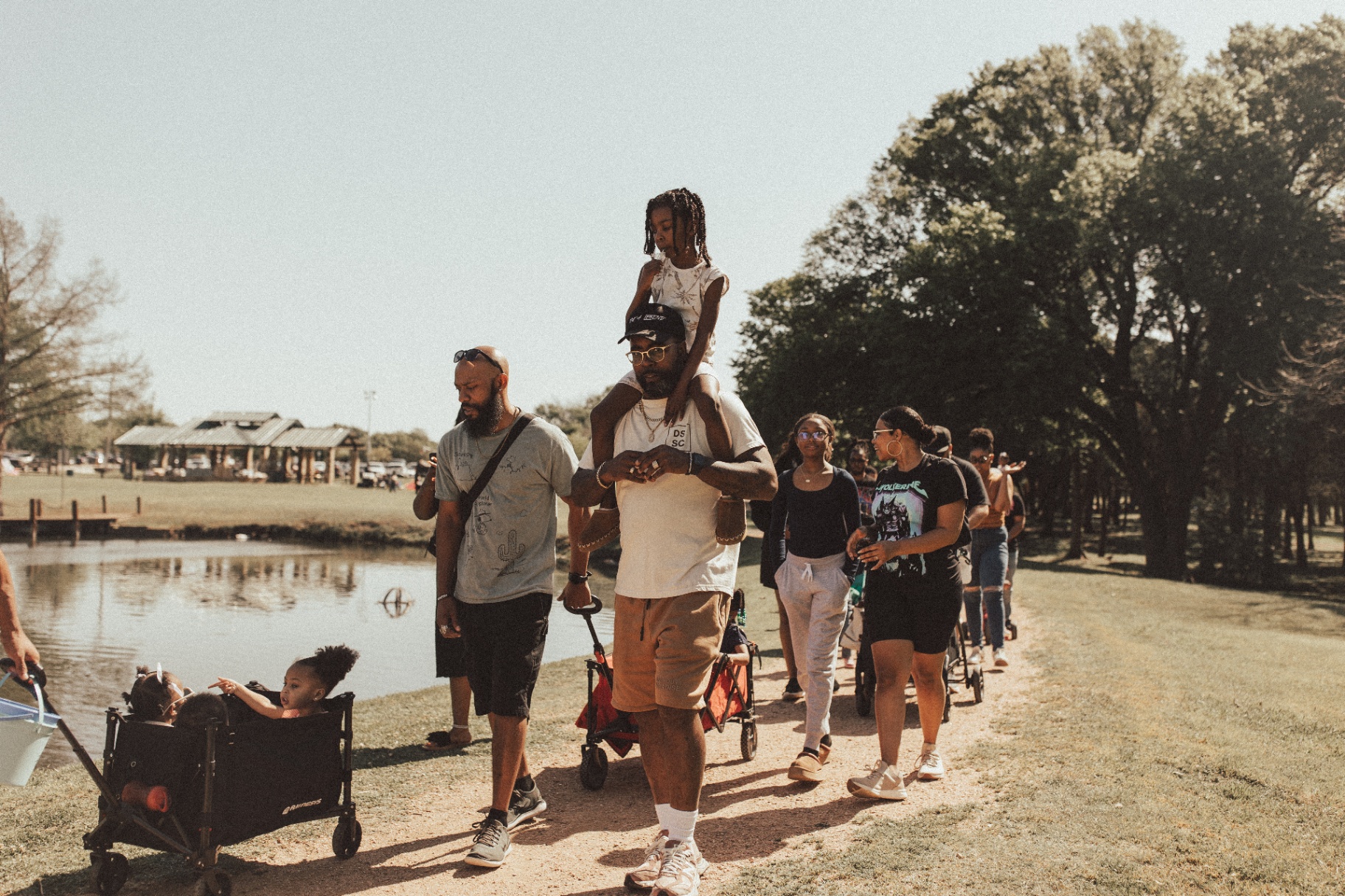 Fathers and children gathered in a Houston park