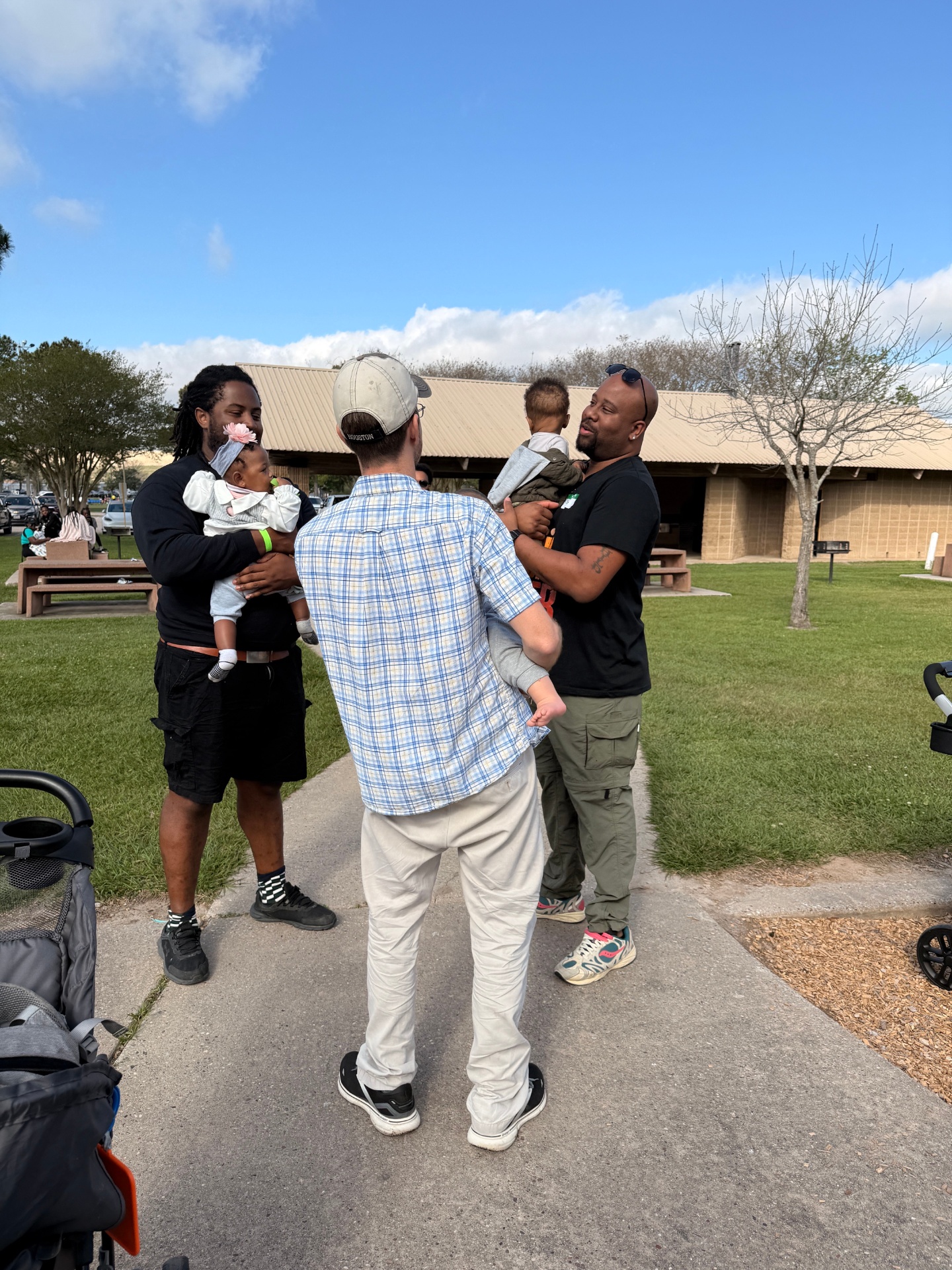 Dads connecting at a Houston park meetup